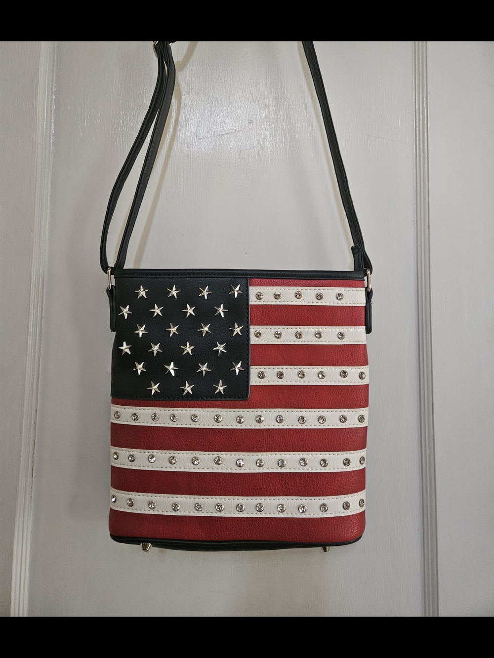 Americana Flag Conceal Studded Crossbody/Shoulder Bag - Red, White & Blue